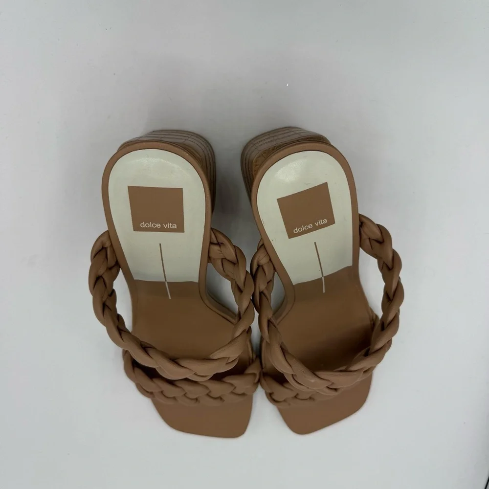 DOLCE VITA Paily CAFE STELLA Sandals Size 9.5 Tan Braided Square Toe Heeled
